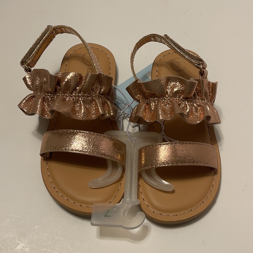Toddler Girl’s Size 7 Rose Gold Ruffle Strap Hook & Loop Closure Sandals